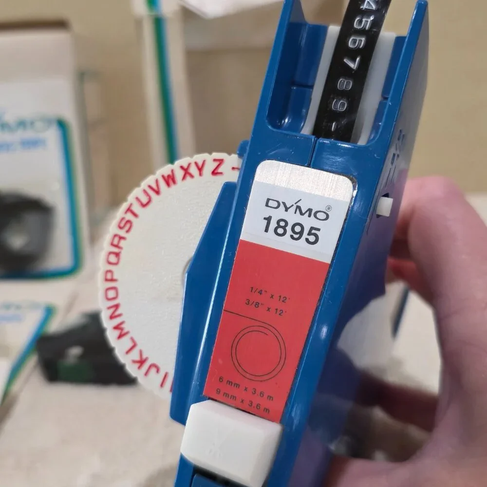 Vintage Dymo Dual Track Label Maker 1895-11 + 8 NIP 7291-09 Label Tape Black